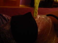 Some breath-play, slave is bound,inflatable gag in her mouth