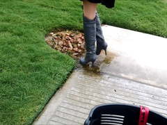 Sexy OTK boots splashing puddles!