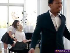 Two cute teens fucked hard by a black piano teacher