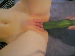 18 year old stepdaughter likes cucumber in her wet hole.